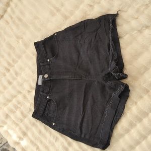 High rise black denim short